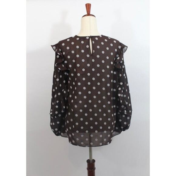 PEARL by LELA ROSE Sz XL Chestnut Brown Polka Dot Ruffle Blouse Top NWT - Picture 3 of 8